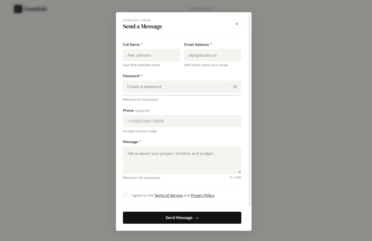 Responsive Modal Popup Form Tailwind CSS Javascript