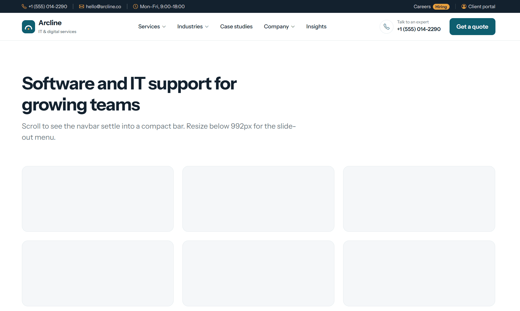 Service Company Navbar - Bootstrap 5 Mega Menu with Top Bar - HTML component preview