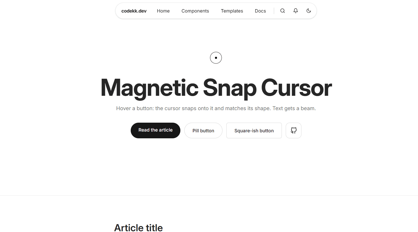 Snap Cursor - React Context-Aware Animated Cursor - REACT component preview